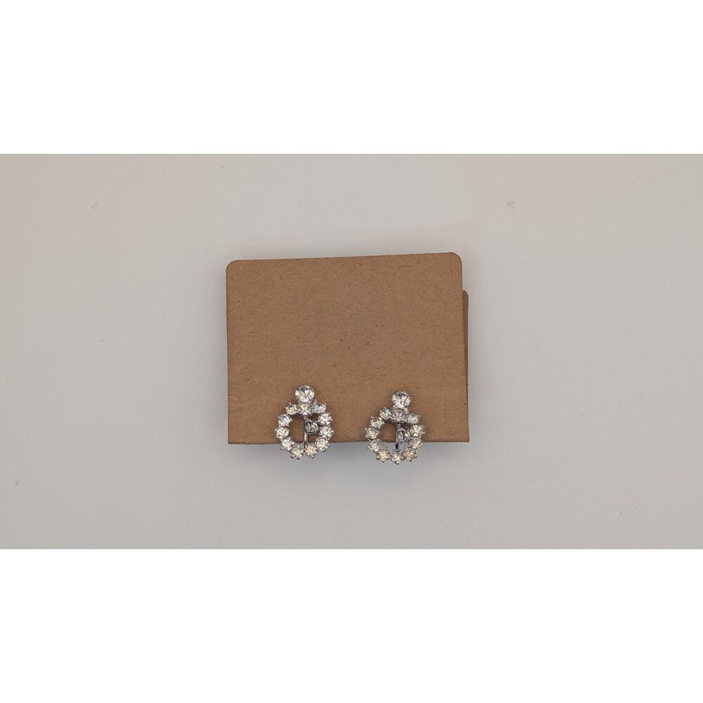 Vintage Silver Tone Rhinestone Clip On Earrings Screwback